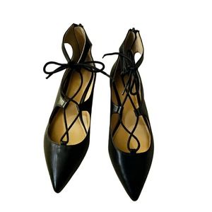 Saks Fifth Avenue Black Lace-Up Pointed Flats